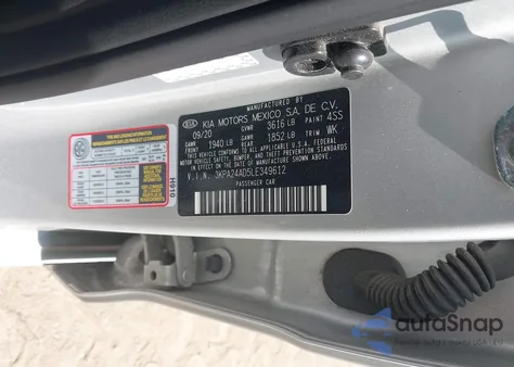 2020 Kia Rio S z USA, uszkodzony, nr VIN 3KPA24AD5LE349612